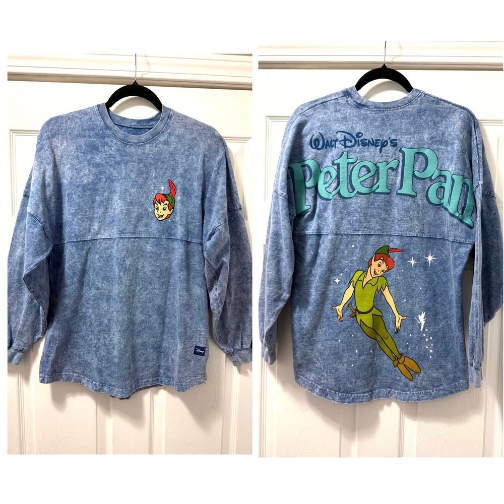 Walt Disney Adult XS Denim‎ Blue Wash Color Peter Pan Long Sleeve Spirit Jersey